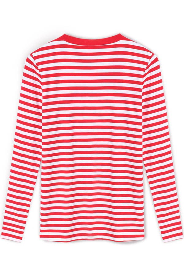 Red White Stripe Scoop Long Sleeve Loose T-shirt – Meet Yours Fashion