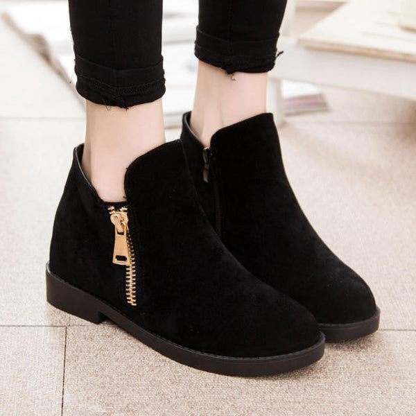 Winter Thicken Side Zippers Flat Ankle Boots – Meet Yours Fashion