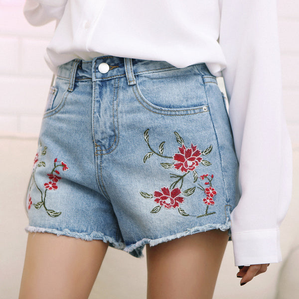 Embroidery Rough Edge Hight Waist Denim Loose Shorts – Meet Yours Fashion