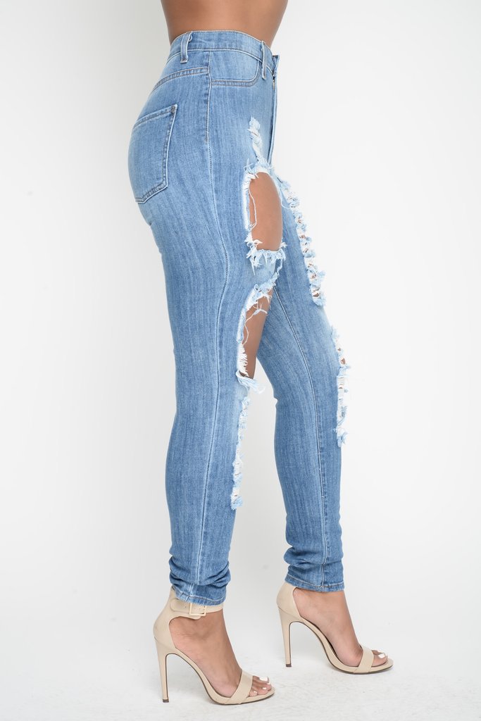 Rough Holes Cut Out High Waist Long Skinny Jeans Denim Pants – Meet ...