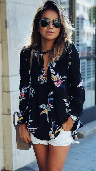 Flower Print Irregular Chiffon Long Sleeves Plus Size Blouse – Meet ...