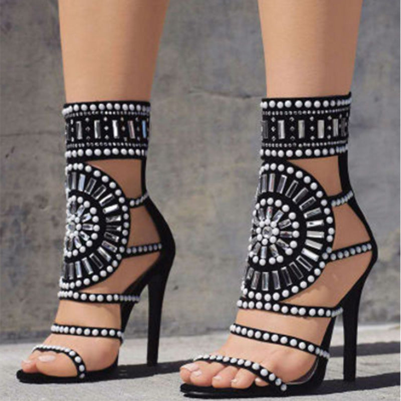 Open Toe Diamond Straps Stiletto High 