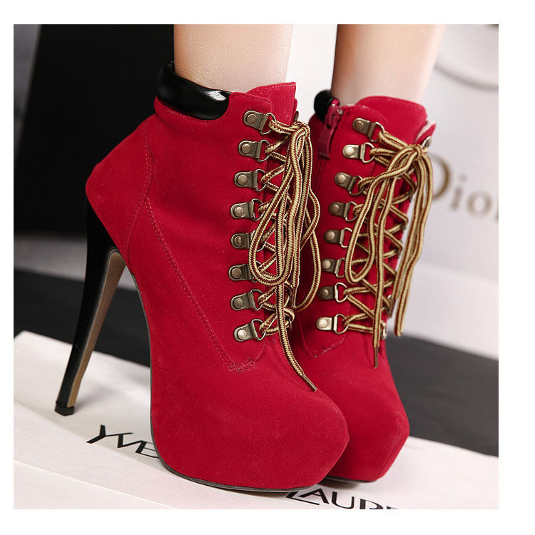 Round Toe Lace Up Ankle Length Stiletto 