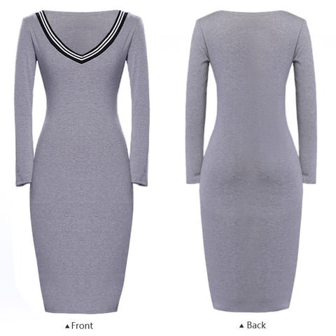 long sleeve bodycon dress v neck exercise