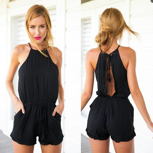 Drawstring Waist Jumpsuit Solid Classic Crimping Romper – Meet Yours ...