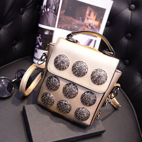 New Fashion Women Synthetic Leather Hollow Out Button Decorated Handba