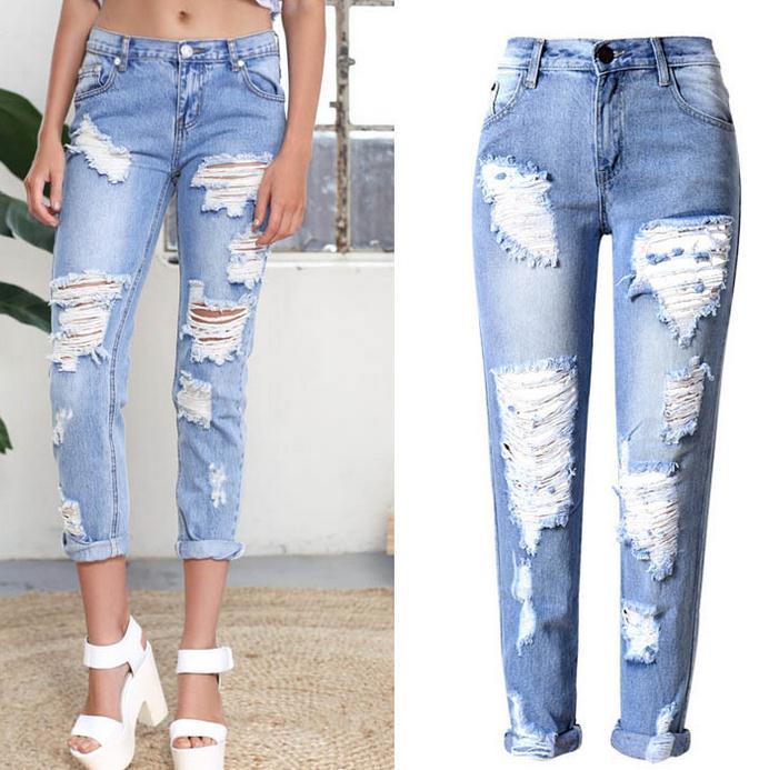 Holes Ripped Straight Slim Beggar Plus Size Jeans