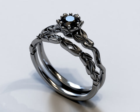 Goth Wedding Ring Set Black Gold Vidar Boutique