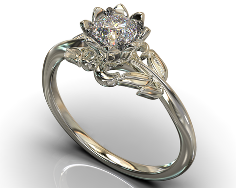 White Gold Diamond Lotus Flower Ring