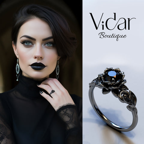 Unique Goth Black Gold Engagement Ring