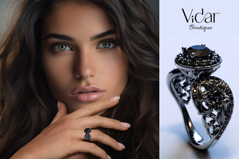 Nature Inspired Goth Black Gold Engagement Ring Vidar Boutique