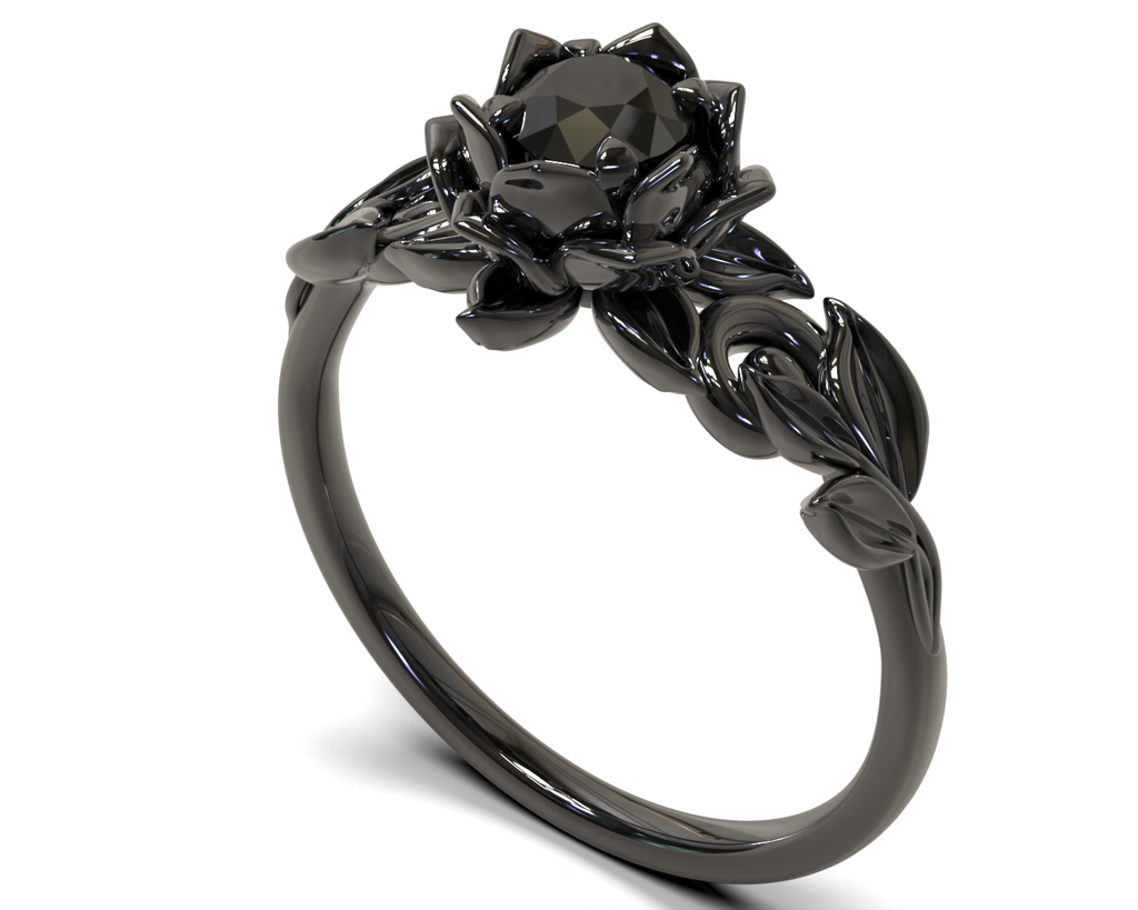 Black Lotus Flower Engagement Ring Vidar Boutique