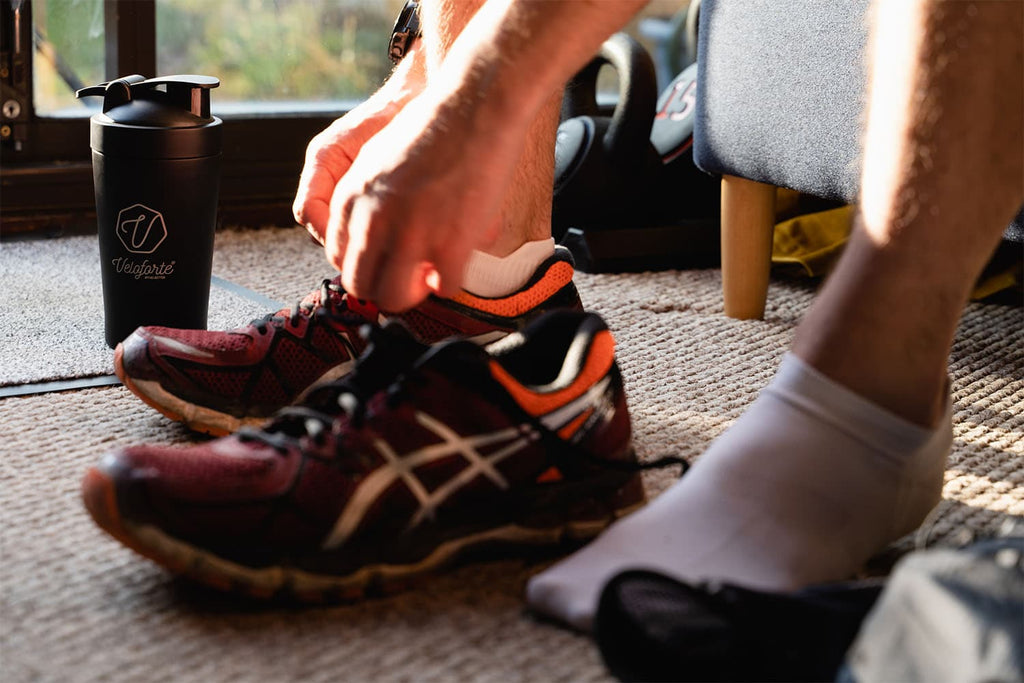 Man putting on his shoes