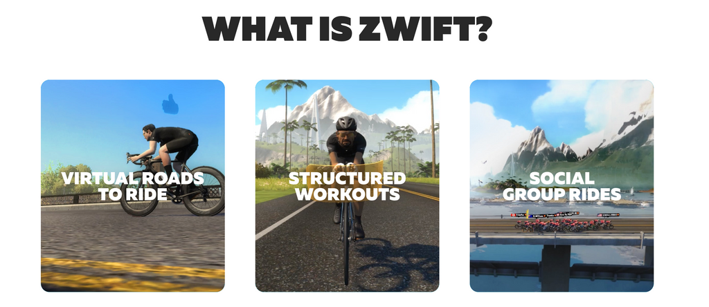 Three virtual turbo training workout images by Zwift.