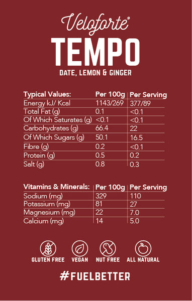 Veloforte Tempo | Natural Energy Gel | Nectar | Nutritional Information