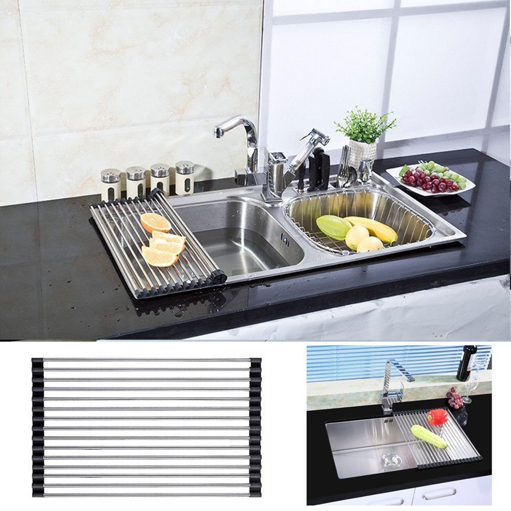Stainless Steel Foldable Roll Up Over Sink Dish Drying Rack