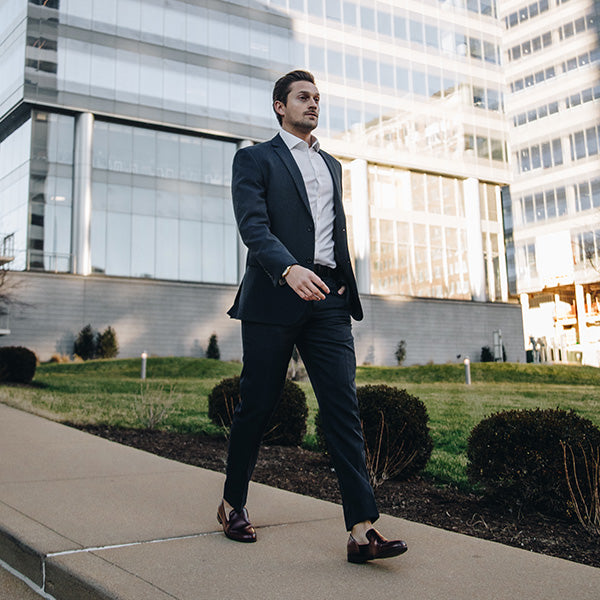 mens suit with loafers