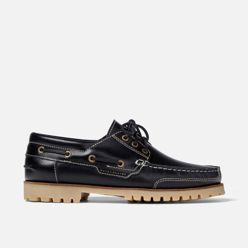 Men's Black Leather Boat Shoe | COMMANDO Chunky Sole Boat Shoe | DUKE +  DEXTER
