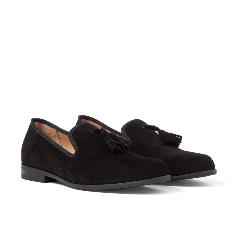 black nubuck tassel loafers