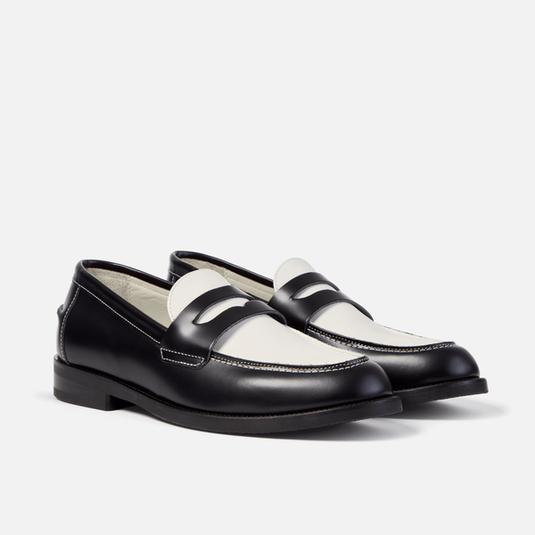 WILDE Black and White Leather Penny Loafer & DUKE + DEXTER