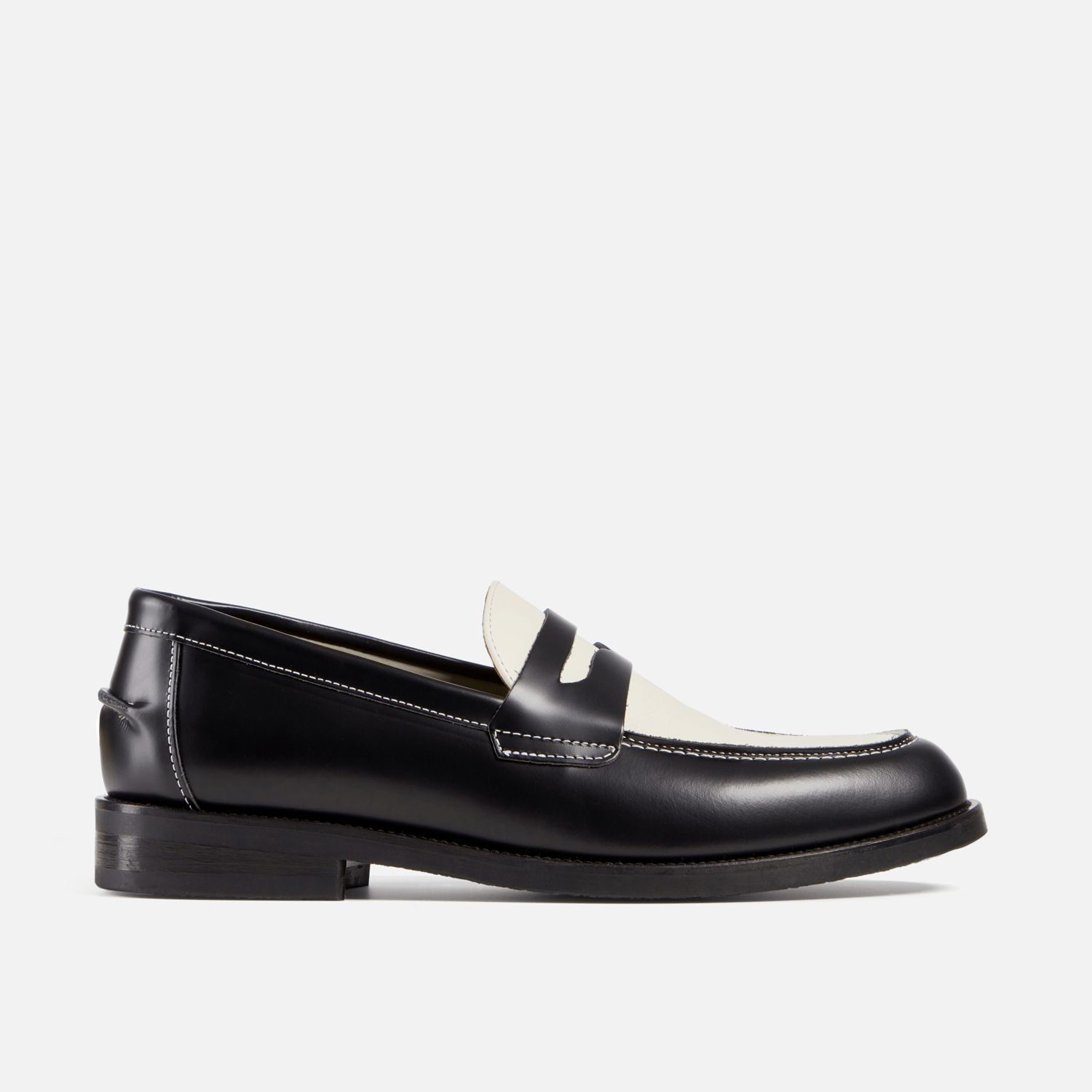 duke + dexter, men's wilde black x white penny loafer, size 7