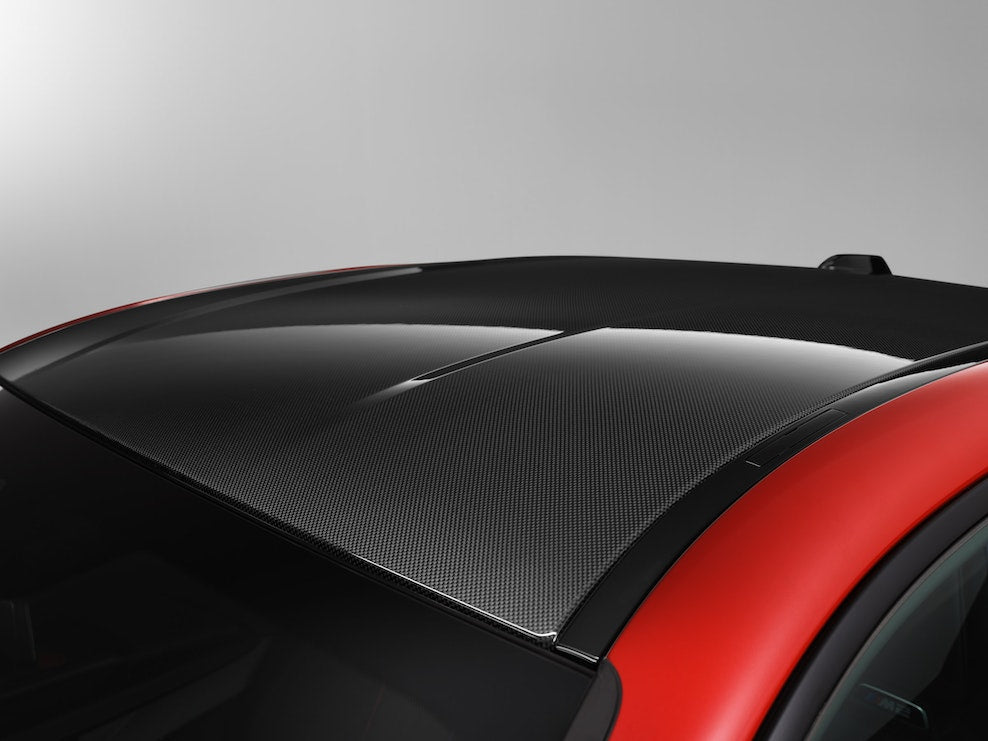 Carbon Fibre Roof on a 2023 BMW G87 M2 in Toronto Red