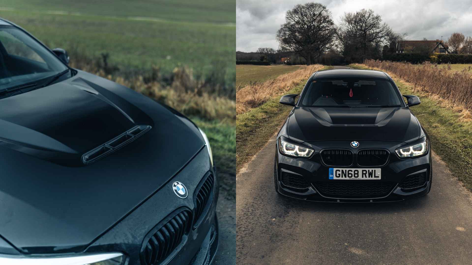 Aluminium CS Hood Bonnet on a black BMW 1 Series