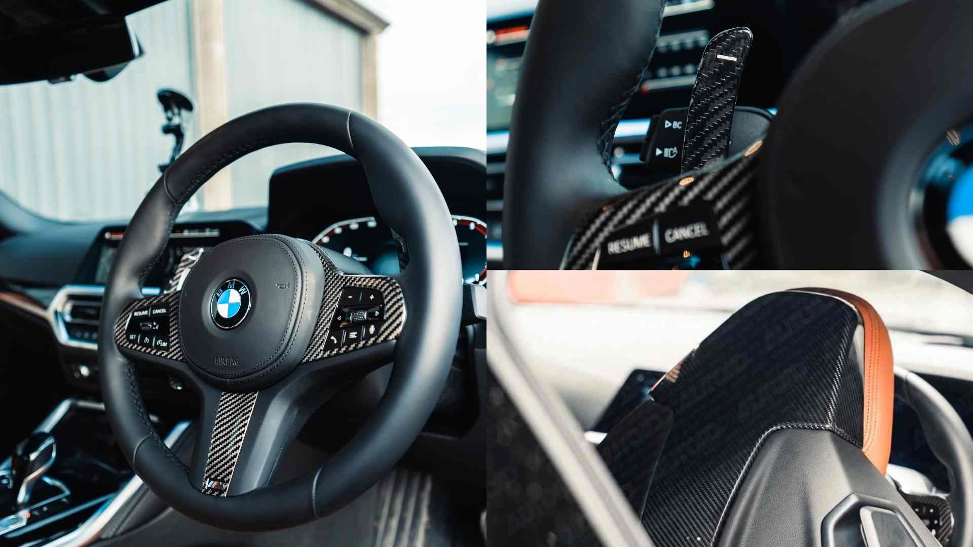 BMW M240i G42 interior carbon trim, paddle shifters, seat backs