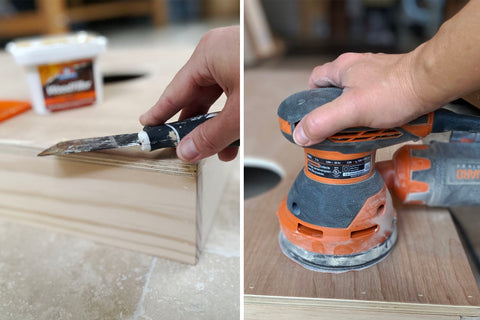 prepping diy hairpin leg cornhole board surface