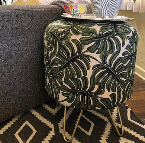 printed ottoman on hairpin legs 