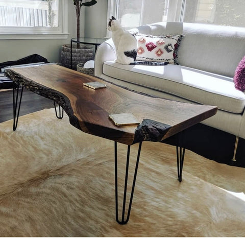 live edge bark coffee table hairpin legs