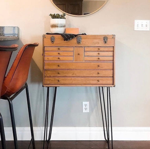 vintage cabinet organization hairpin legs