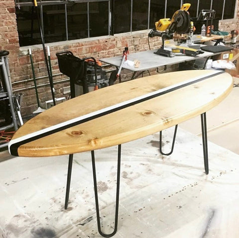 diy surfboard hairpin legs coffee table
