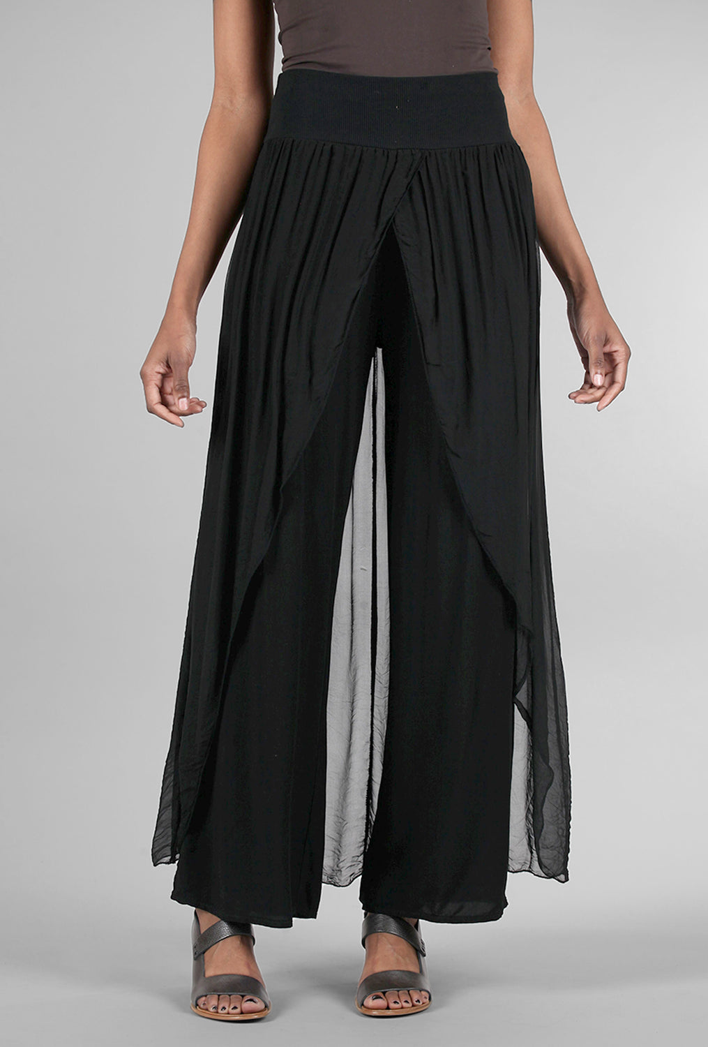 Look Mode Silky Skirt Overlay Pant, Black