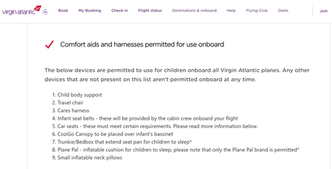 virgin atlantic comfort devices for children sleeping on planes