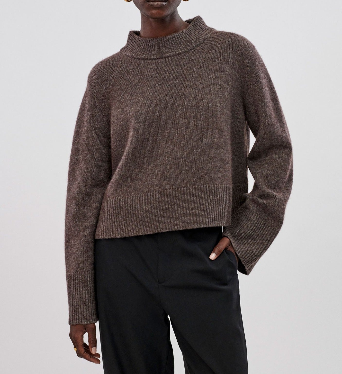 Cashmere Boxy Crewneck Sweater - Brown