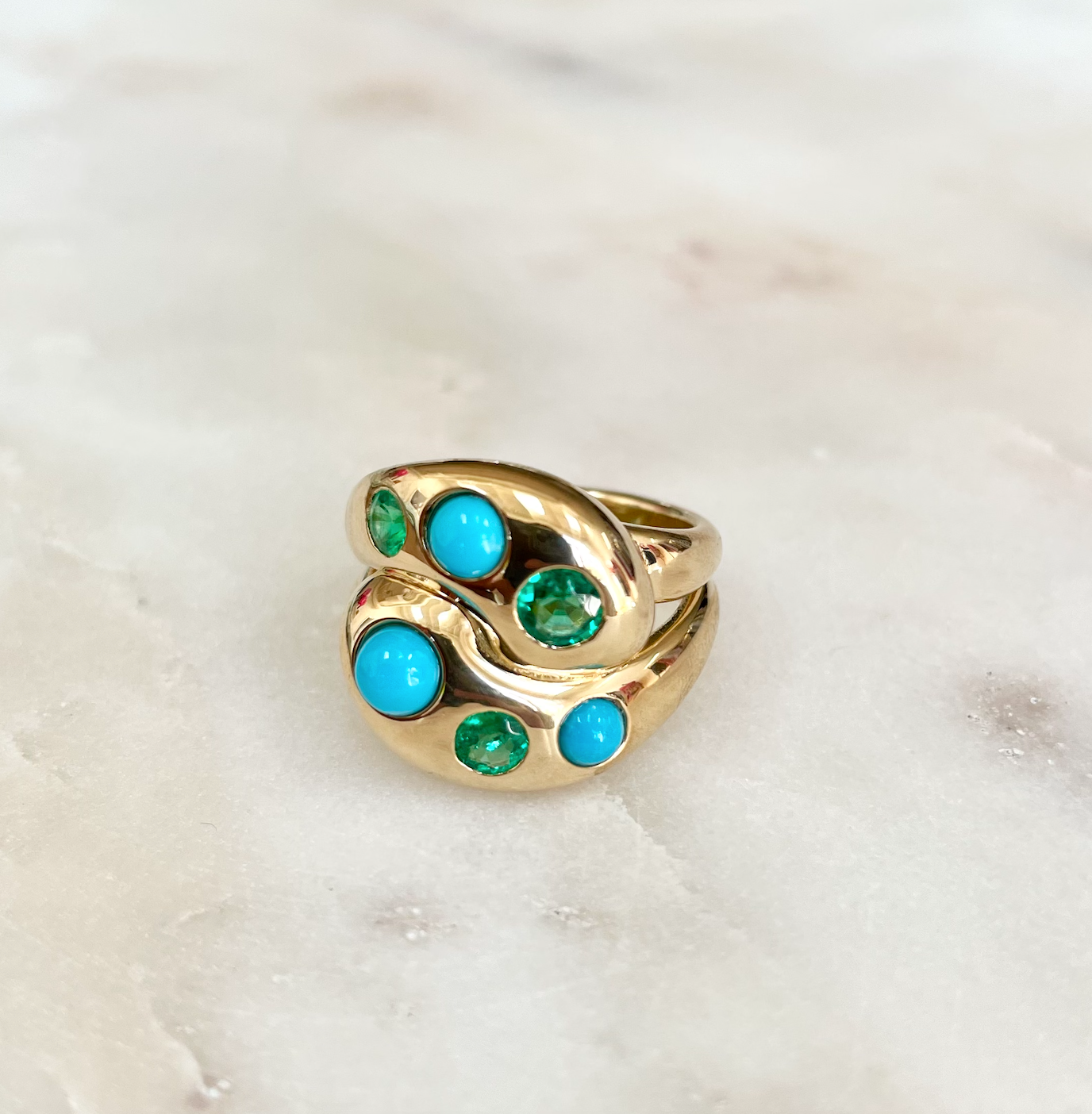 Heart Knot Ring - Emerald & Turquoise