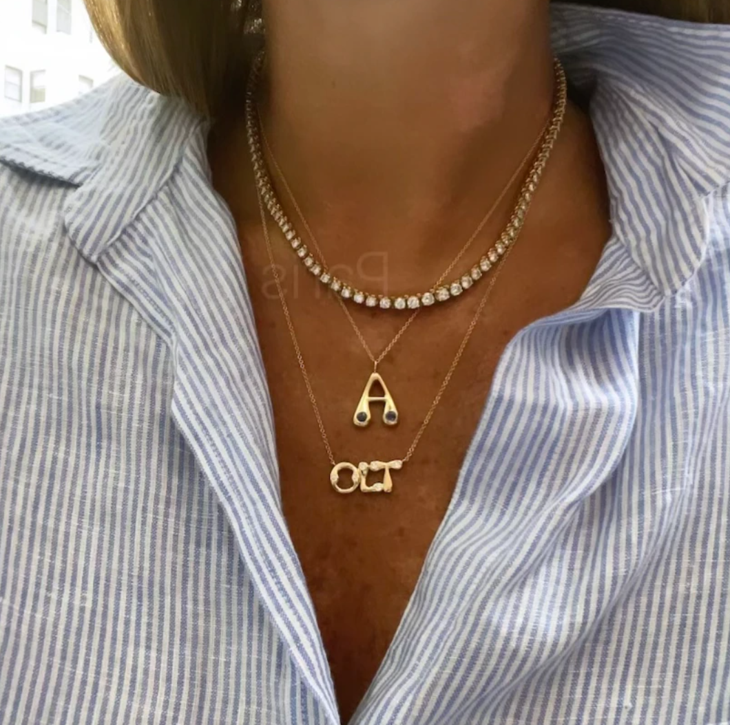 Diamond Bubble Letter Necklace "A"