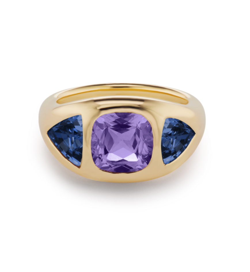 Gypsy Set Sapphire & Amethyst Ring