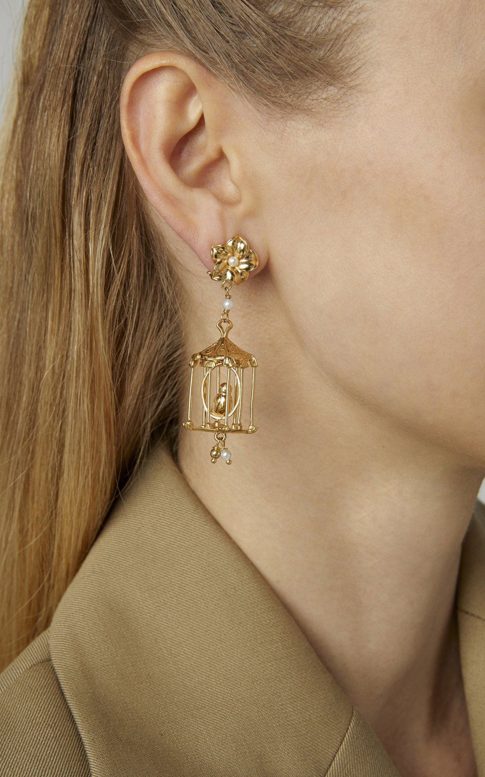 Pagoda Earrings - Gold & Pearl