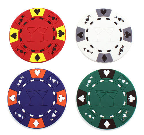 Set of 4 New Rubber Poker Chip Drink Coasters Game Party Night Volume Discount