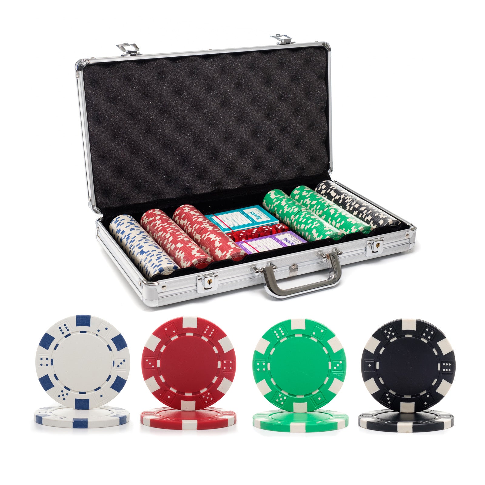 Hvem Flad scene 300 pc. 11.5g Dice Rim Poker Chip Set with Aluminum Case | Casino Supply