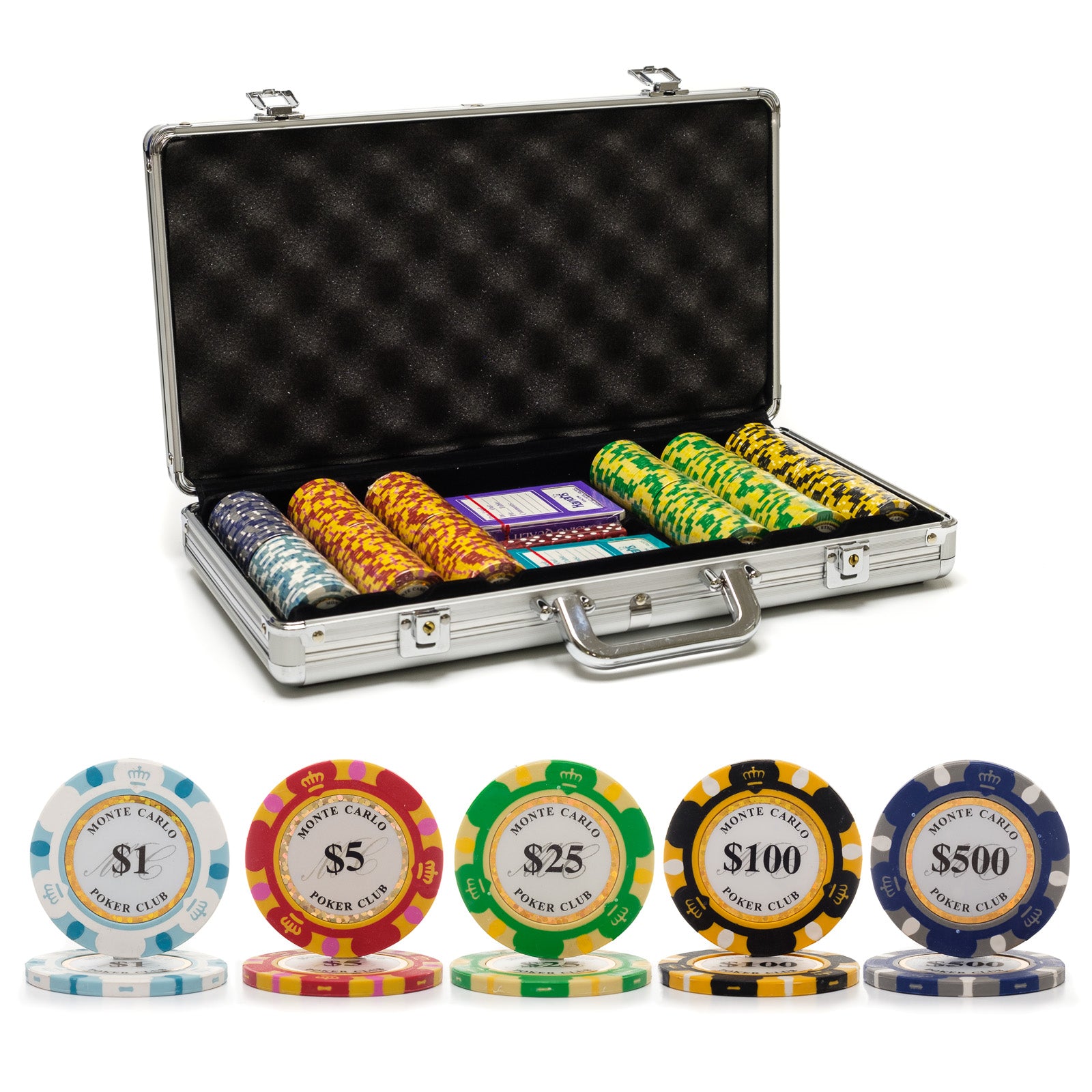 vroegrijp Evacuatie Verplaatsing 300 pc. 12.5g Monte Carlo Poker Chip Set with Aluminum Case | Casino Supply
