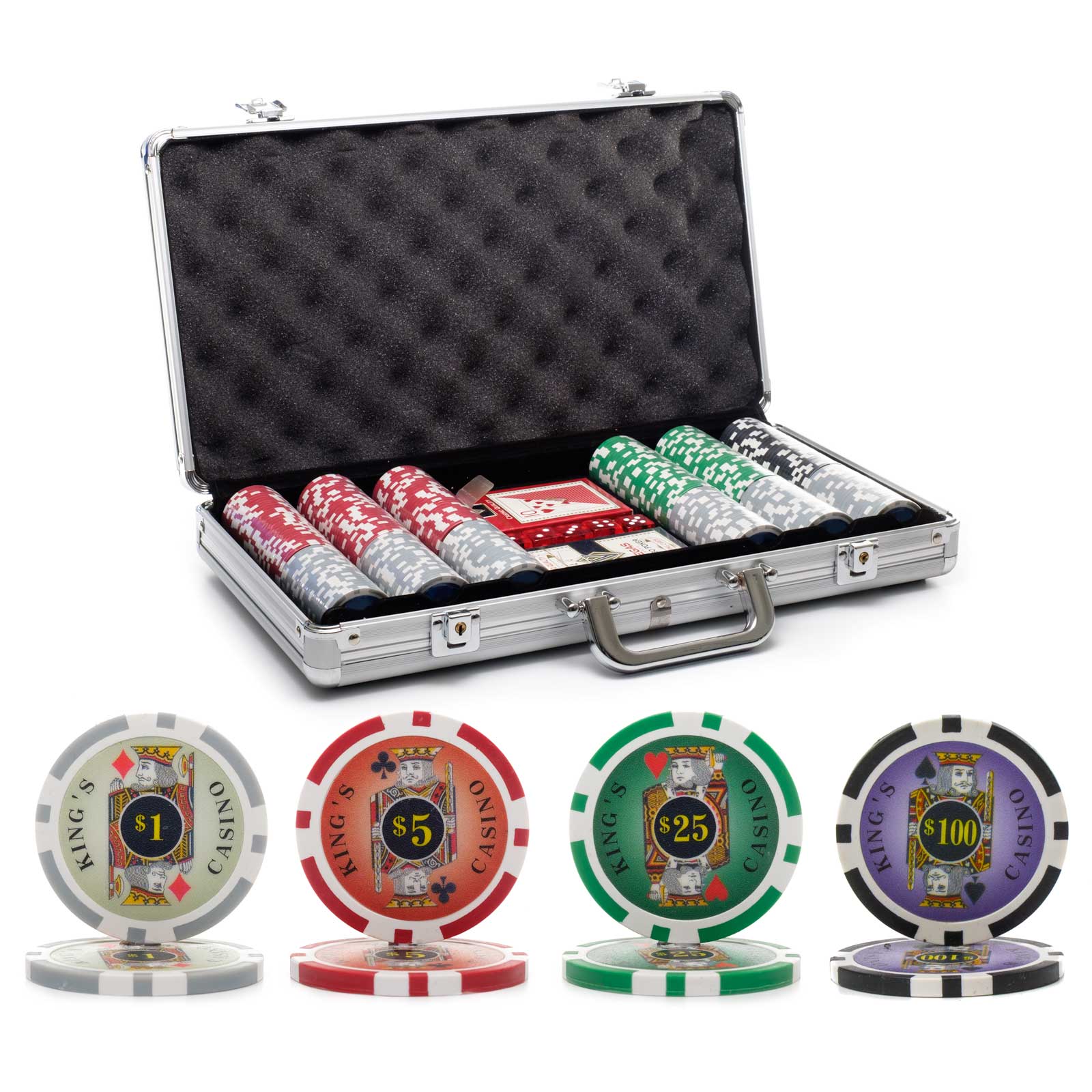 300 pc. 11.5g Kings Poker Chip Set with Aluminum Case