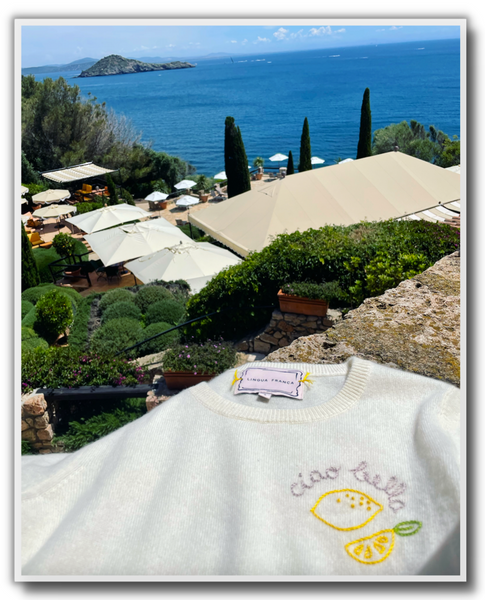 Lingua Franca "ciao bella" sweater in Italy