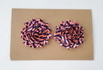 Navy Blue and Coral Pink Chiffon Flower Clips