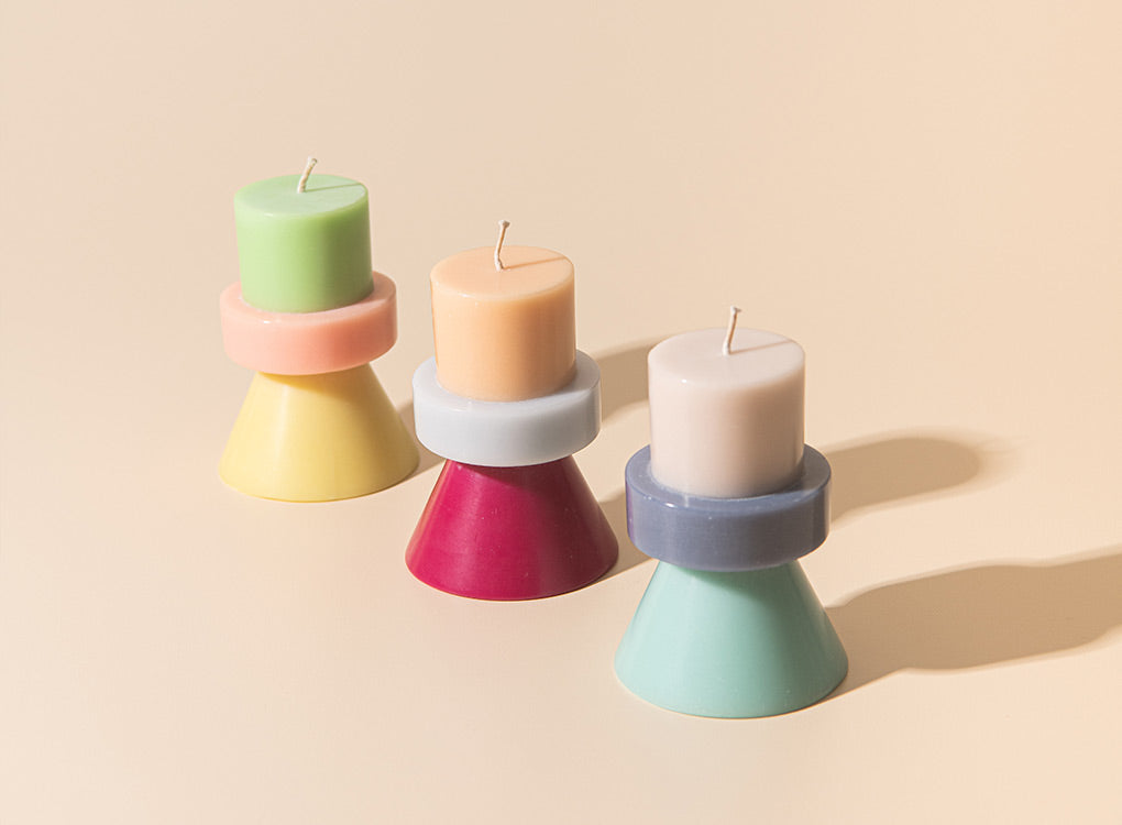 Three colours of the mini stack candle from yod & co