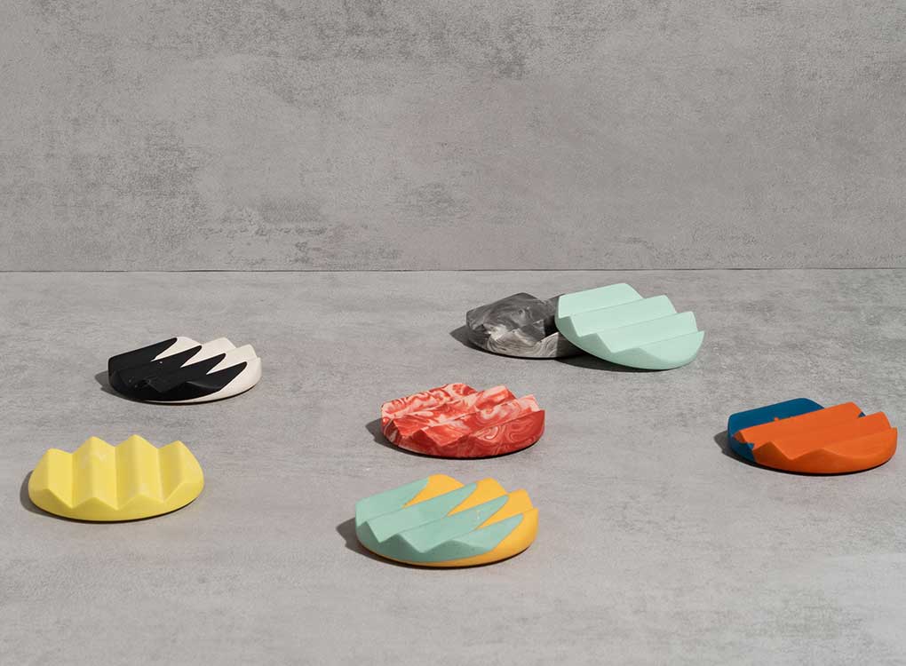 yod & co circular soap dishes in a variety of bright colours