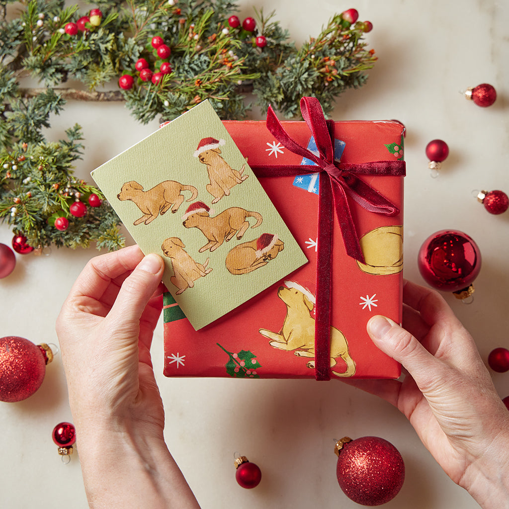 Santa Dog Wrapping Paper Sheets - Set of 3