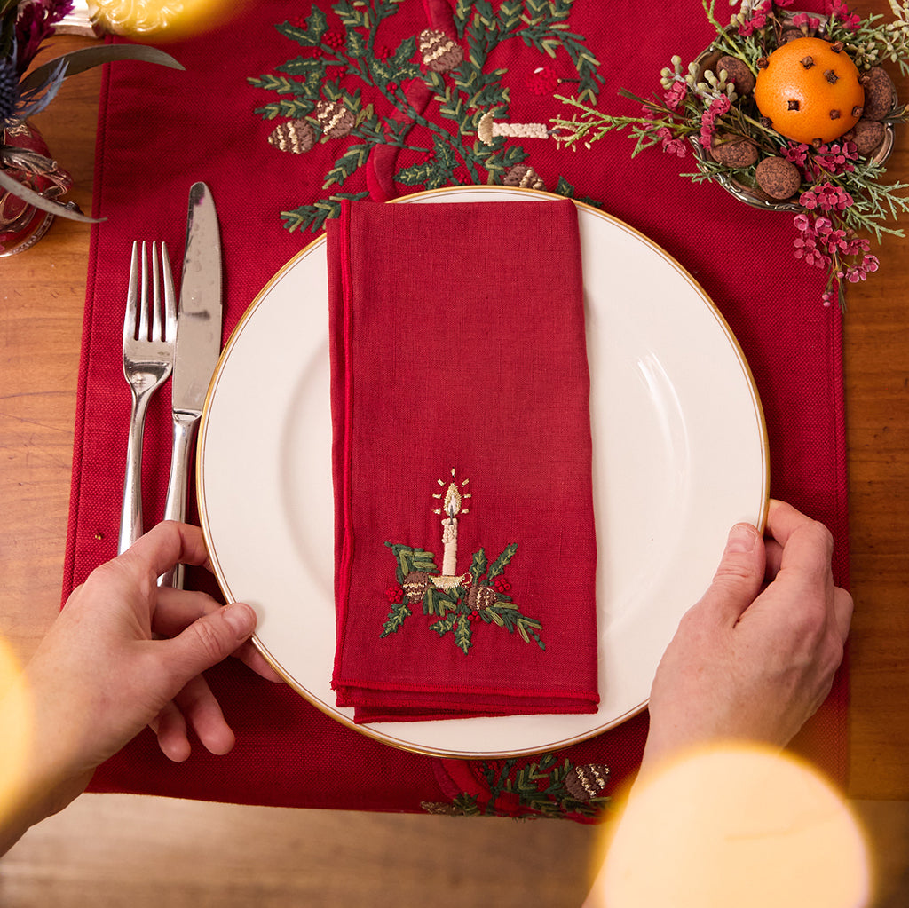 Red Candle Linen Napkins - Set of 4